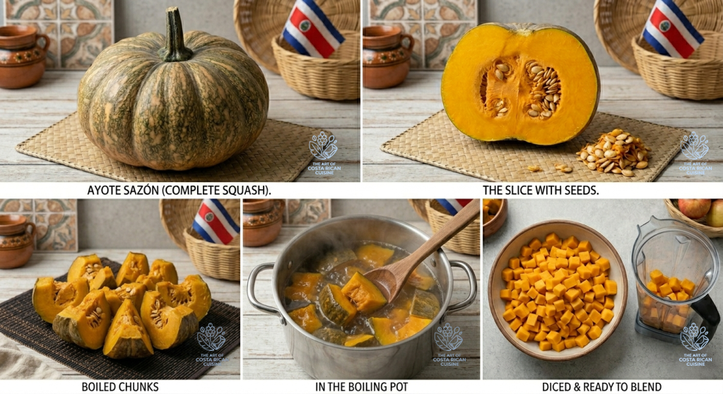 Costa Rican Seasoned Squash Cream Soup - Boiling the squash and dicing it