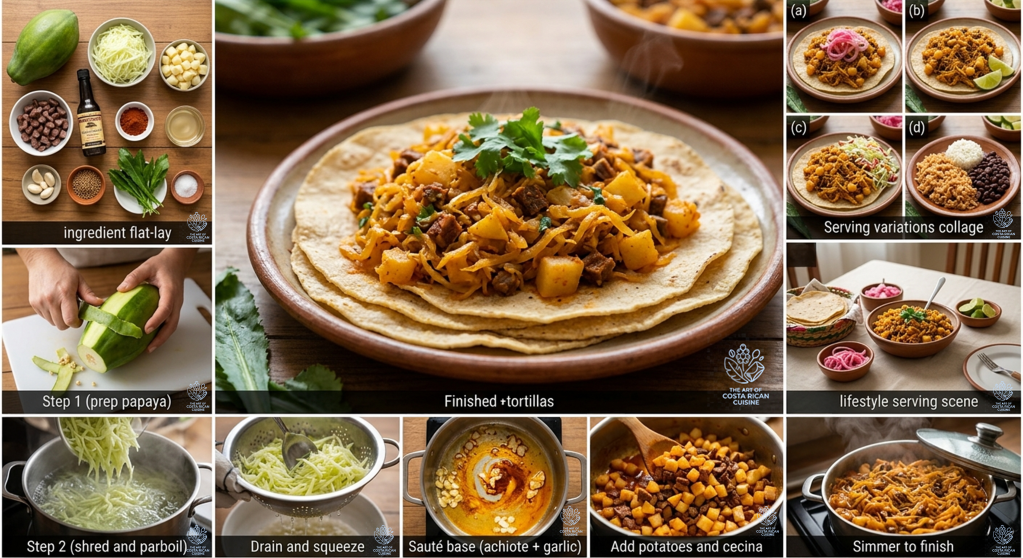 Picadillo de Papaya Verde (Costa Rican Savory Green Papaya Hash for Tortillas)